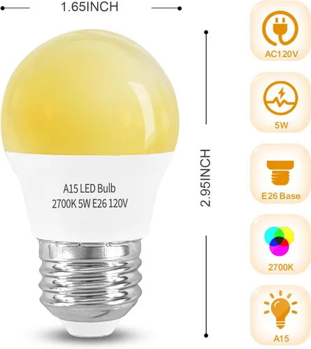 Miniatura 7 de LED Refrigerator Light Bulb 2 Pack，Soft White 2700K 120V 40W Equivalent Appliance Bulb，A15 5W E26 Base Waterproof Fridge Light Bulbs for Freezer