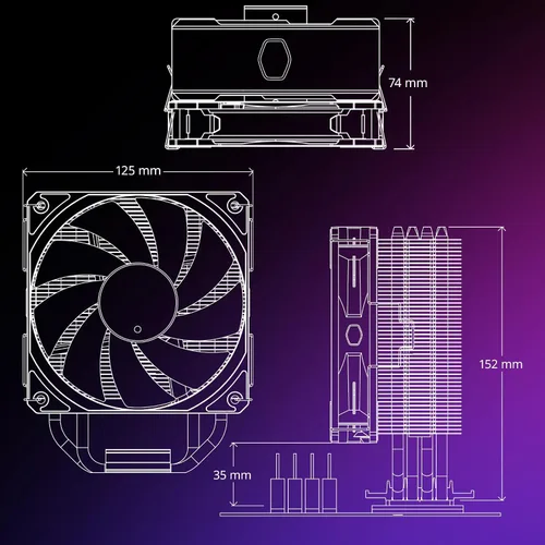 Miniatura 11 de Cooler Master Enfriador de aire de CPU Hyper 212 RGB Black Edition, ventilador SF120R RGB, 4 tubos de calor CD 2.0, negro metálico anodizado, aletas