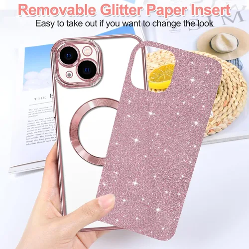 Miniatura 50 de Hython Funda para iPhone 14 Pro Max con purpurina, fundas magnéticas transparentes para teléfono con protector de lente de cámara