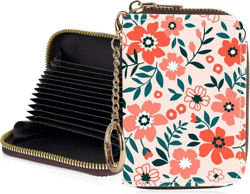Miniatura 13 de Tarjetero de crédito para mujer, pequeña cartera RFID con cierre de llavero, bonita cartera de piel sintética, Huellas de patas en blanco y negro