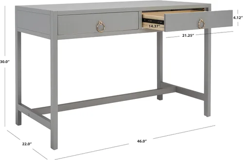 Miniatura 11 de SAFAVIEH Muebles - Escritorio Esther con 2 cajones, color gris, madera maciza, diseño de herrajes dorados glamorosos, ideal para oficina en casa