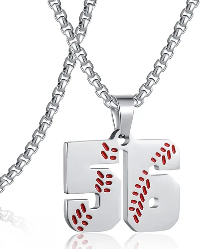 Miniatura 131 de SKQIR Colgante de número de jersey de béisbol para hombres y niños - Cadena de acero inoxidable para atletas - Negro