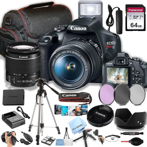 Canon EOS Rebel T7 Cámara DSLR con EF-S 0.709-2.165 in F/3.5-5.6 is II lente de zoom + 64 GB de memoria, filtros, funda, trípode, flash, control