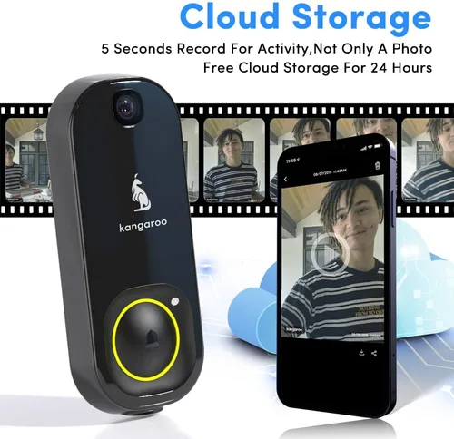 Miniatura 6 de Timbre inalámbrico canguro + timbre, cámara HD, fácil instalación, batería de detección, detección de movimiento, WiFi 2.4G, alertas en tiempo real