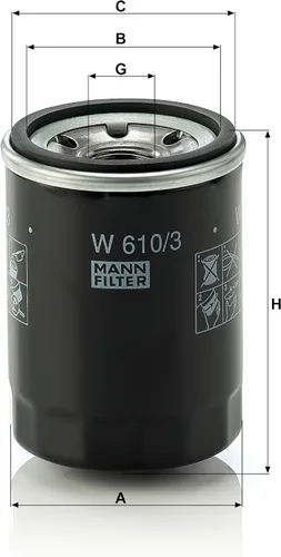 Miniatura 3 de Mann-Filter W 610/3 Filtro de aceite giratorio Compatible con modelos Acura, Honda, Infiniti, Mitsubishi, Nissan, Subaru