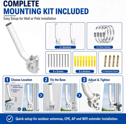 Miniatura 8 de Soporte de puente inalámbrico, soporte de montaje de antena de poste en J ajustable de 12 pulgadas en 160°, kit de montaje en pared o poste de 1.38