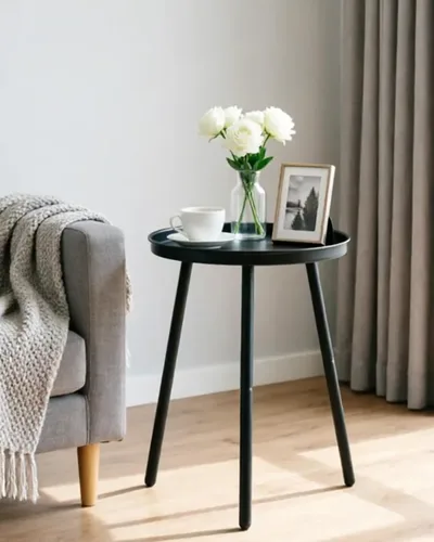 AOJEZOR Mesa auxiliar: mesa auxiliar para cualquier habitación - Mesas auxiliares pequeñas para espacios pequeños, todo negro mate con 3 patas