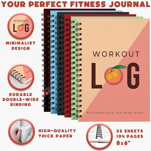 Miniatura 2 de Planificador de entrenamiento para seguimiento diario de fitness y establecimiento de objetivos, tamaño A5, 6 x 8 pulgadas, rosa melocotón, cubierta