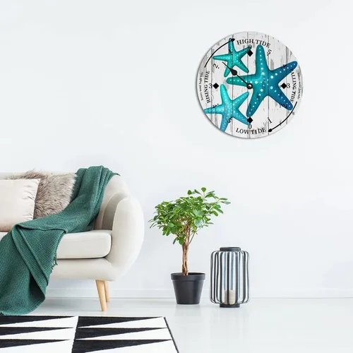 Miniatura 4 de Reloj de marea de estrella de mar oceánico, silencioso sin tictac, funciona con pilas, reloj de marea de madera, arte de pared, reloj de movimiento