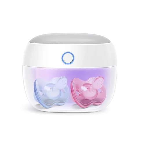 Papablic Desinfectante portátil para chupete, estuche desinfectante con luz UV sobre la marcha para la salud del bebé, mini caja desinfectante de