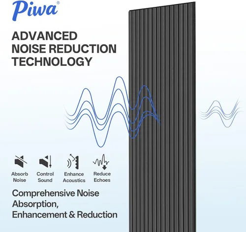 Miniatura 4 de PIWA Paneles de listones acústicos de madera, 94 x 24 pulgadas, 2 unidades, superficie MDF de 0.472 in con núcleo absorbente de sonido de 0.394