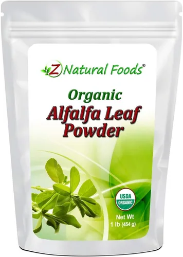 Z Natural Foods Polvo orgánico de hoja de alfalfa - Hecho en Estados Unidos - Suplemento superalimenticio verde para bebidas, té, batidos, recetas