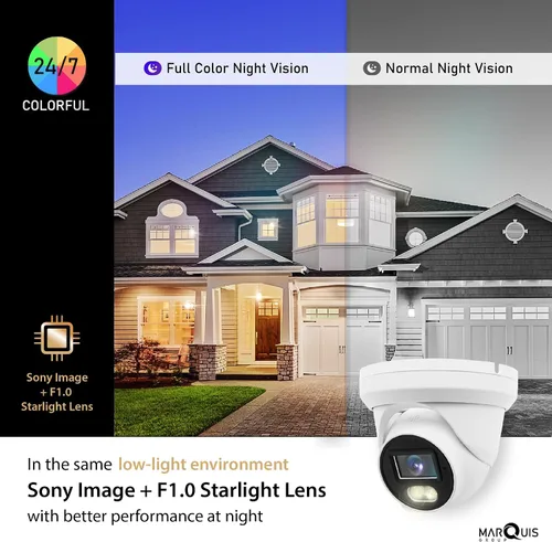 Miniatura 4 de Marquis Cúpula de torreta HD TVI/CVI/AHD/CVI a todo color de 8MP 24/7 con cámara de seguridad CCTV Sony-Starvis, visión nocturna a color al aire