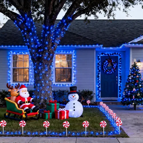 Miniatura 3 de JMEXSUSS 500 luces LED azules de Navidad al aire libre, 173 pies, 8 modos, tira de luces de Navidad, impermeable, luz LED azul para árbol enchufable