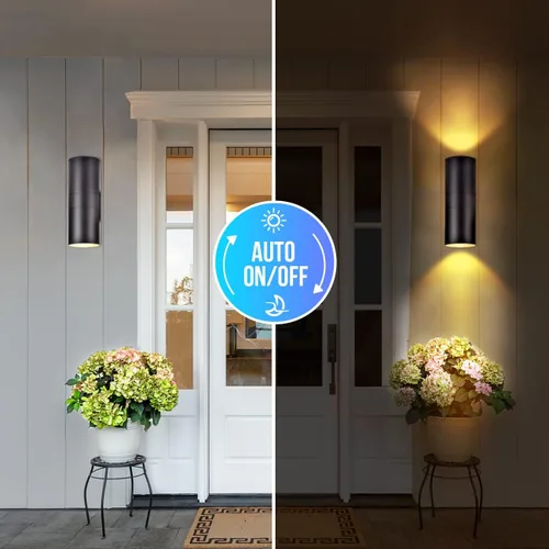 Miniatura 2 de wowlite Luces modernas de pared para exteriores, luces arriba y abajo, aplique cilíndrico de montaje en pared, negro mate, luces exteriores paquete