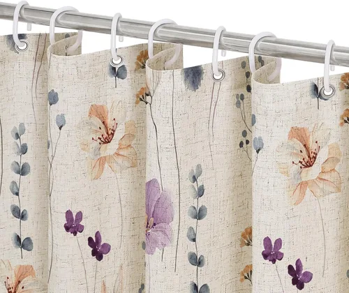 Miniatura 29 de Gibelle Cortina de ducha con estampado floral de acuarela, cortina de ducha retro naranja azul marino para baño, juego de cortina de ducha moderna