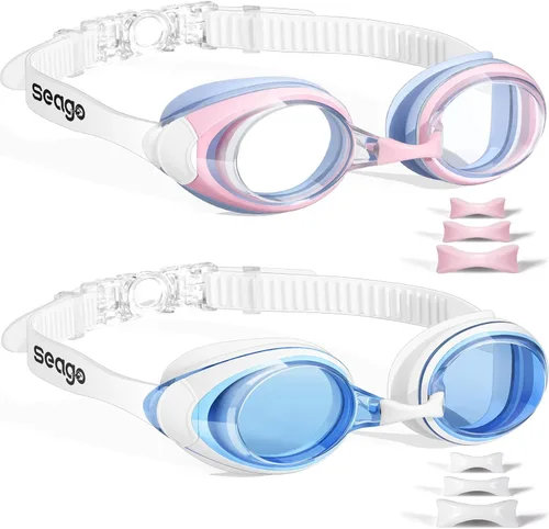 Miniatura 15 de Seago 2 Pack Swimming Goggles Anti-fog Anti-UV Silicone Swim Goggles Adult Women Men azul y dorado