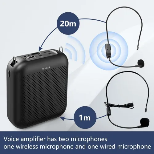 Miniatura 4 de Norwii Micrófono inalámbrico con amplificador de voz, 4000 mAh, portátil, recargable, Bluetooth, mini altavoz personal con 2 micrófonos de diadema
