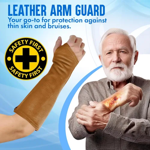 Miniatura 6 de Arm Chaps Mangas Protectoras de Cuero Protector de Brazo - Previene Cortes, Arañazos y Moretones - Ideal para Jardinería y Construcción., Marrón, XL