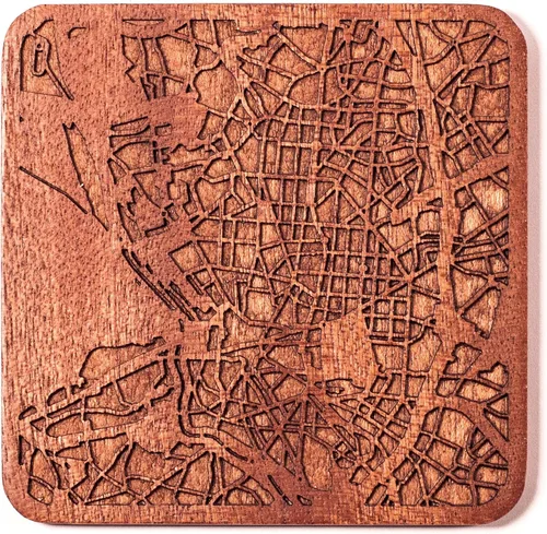 Miniatura 43 de Posavasos Amsterdam Map by O3 Design Studio, 1 pieza, posavasos de madera Sapele con mapa de la ciudad, hecho a mano, varias ciudades opcionales