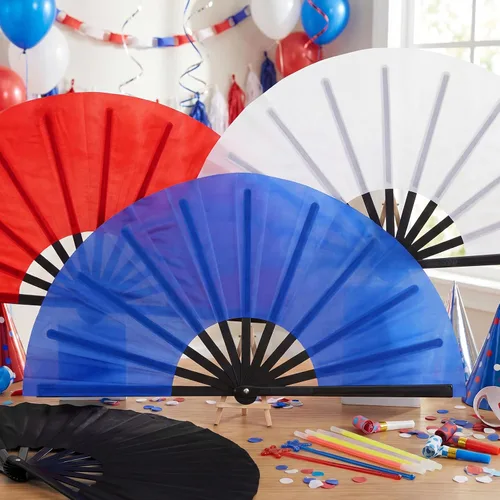 Miniatura 6 de Qunclay Paquete de 4 abanicos plegables grandes para rave de mano para baile de línea, fanáticos chinos, japoneses, para fiestas de festivales