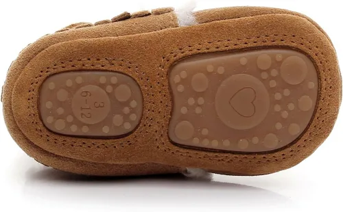 Miniatura 4 de HONGTEYA Mocasines de bebé con suela de goma de forro polar de piel, botas de nieve cálidas, zapatos de bebé de cuero para niños y niñas