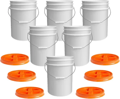 Miniatura 46 de ePackageSupply Cubo blanco de 5 galones con rosca de sello gamma rojo en la tapa hermética, fabricado en Estados Unidos, grado alimenticio, plástico