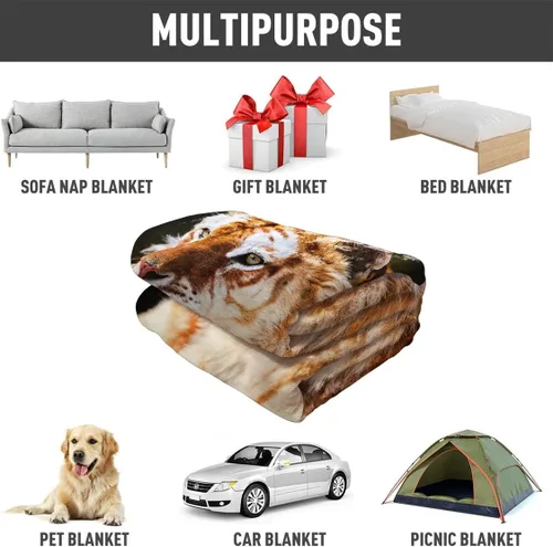 Miniatura 5 de HommomH Manta de retrato de tigre, 60 x 80 pulgadas, diseño de fotografía de animales salvajes, manta decorativa de forro polar suave y acogedora