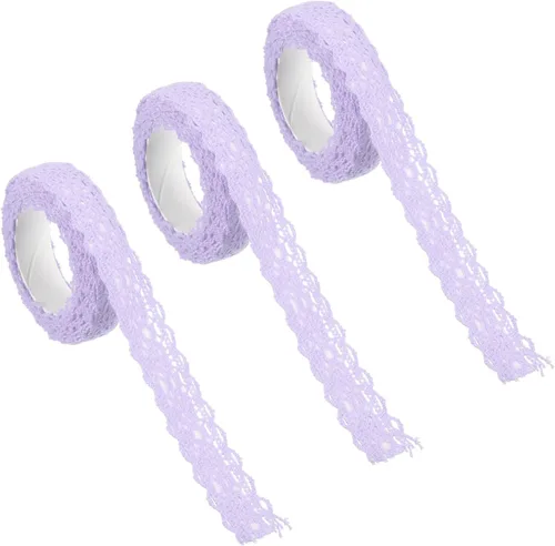 Miniatura 10 de PATIKIL Cinta de encaje autoadhesiva de 0.7 pulgadas de ancho, 2 yardas de ancho, paquete de 3 calcomanías de algodón con ribete washi para Naranja