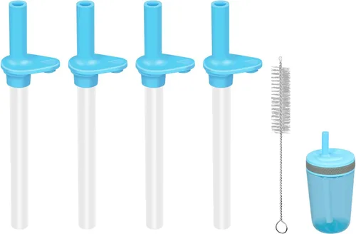Miniatura 10 de Pajitas de repuesto compatibles con botella de agua Zak de 15 onzas, popote reutilizable con cepillo de limpieza (gris, paquete de 4)