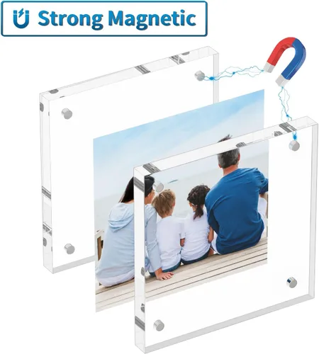 Miniatura 4 de AITEE Portarretratos acrílicos de 4 x 4, paquete de 6 unidades, bloque 20% más grueso, marcos de fotos transparentes independientes de doble cara