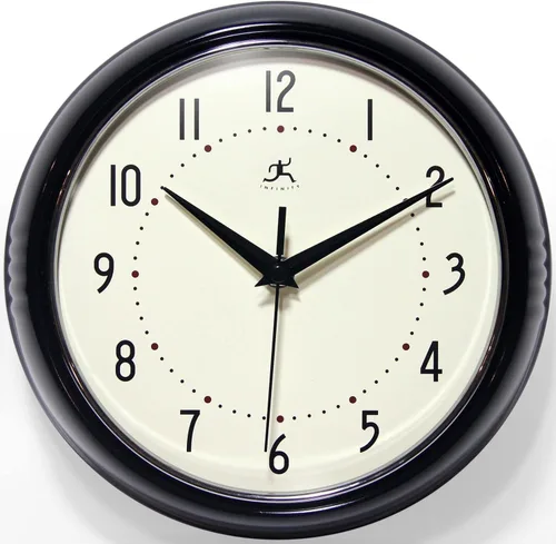 Miniatura 7 de Infinity Instruments Reloj de pared retro de 9 pulgadas, barrido silencioso, sin tictac, moderno, de mediados de siglo, para cocina, comedor
