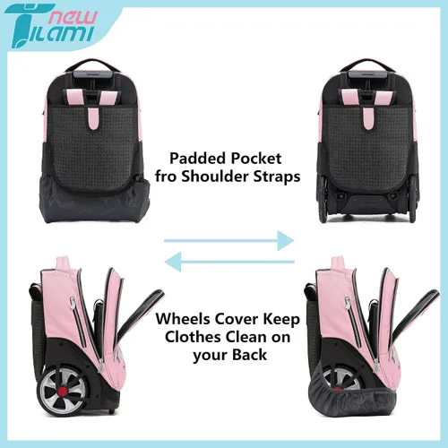 Miniatura 5 de NEW TILAMI Mochila con ruedas de 19 pulgadas con bolsa de almuerzo para niñas y niños, mochila para laptop con ruedas, bolsa de mano duradera