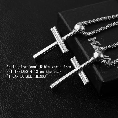 Miniatura 2 de HZMAN - Collar con colgante de cruz de atletas de acero inoxidable para béisbol y béisbol, tamaño grande y pequeño