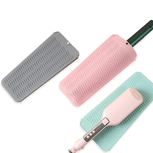Miniatura 6 de Alfombrilla de silicona resistente al calor con agujero para colgar, alfombrilla de viaje y bolsa resistente al calor para rizador, plancha Gris