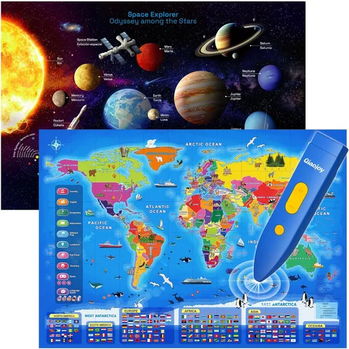 Miniatura 9 de Qiaojoy Mapa Interactivo Bilingüe para Niños Mapa Parlante de EE.UU. Mapa del Mundo para Niños Aprendizaje, Juguetes Juegos de Geografía Mapa