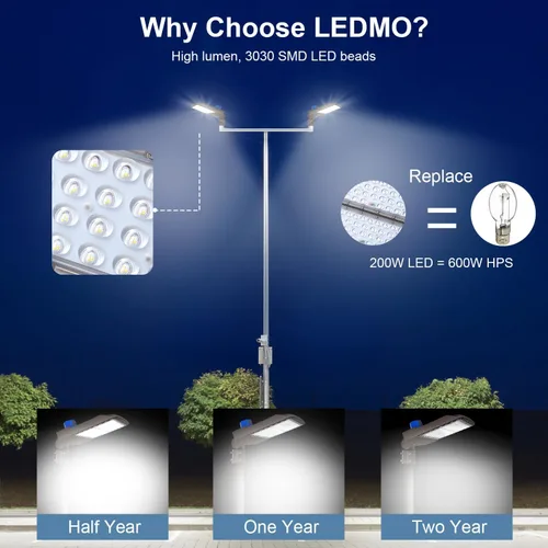 Miniatura 6 de ledmo Luces LED para Estacionamiento de 200W, 5000K, Luces de Poste Tipo Caja para Calles, Impermeables, 26000LM, Súper Brillantes, de Anochecer a