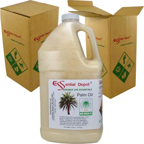 Essential Depot Aceite de palma - Certificado RSPO - Sostenible - Grado alimenticio - Kosher - No hidrogenado - 1 galón - Recipiente de polietileno