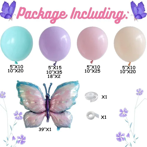 Miniatura 2 de Kit de arco de guirnalda de globos de mariposa, 148 globos rosa pastel y morado con alas de hada, globo de aluminio de mariposa para bodas