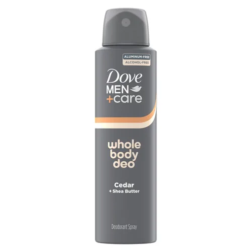 DOVE MEN + CARE Whole Body Deo Spray Cedro + Manteca de Karité - Sin aluminio, suave control de olores de cuerpo completo, probado por dermatólogos,