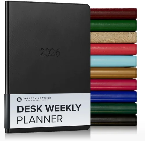 Miniatura 136 de Gallery Leather Agenda semanal y mensual grande 2025-2026, agenda y cuaderno con elegantes bordes de página dorados dorados, 12 meses, cactus Cactus