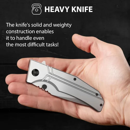 Miniatura 5 de Navaja de bolsillo para hombres y mujeres - Hoja plegable afilada de 3.5" con mango de aluminio y clip de bolsillo - Elegantes navajas grises