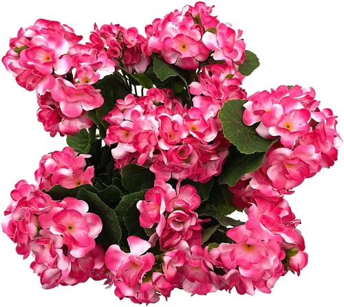 Arbusto de geranio artificial, begonia, planta de seda falsa para macetas de exteriores, jardín, decoración del hogar (3, rosa)