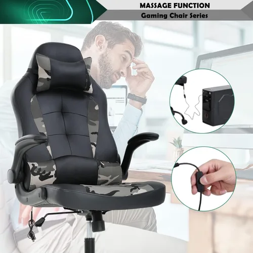 Miniatura 3 de Sillas de computadora para adultos, silla ergonómica de videojuegos con cojín lumbar grueso y brazos abatibles, silla de escritorio de piel