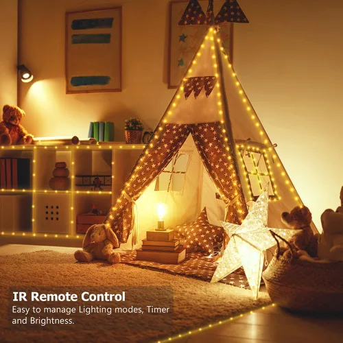 Miniatura 4 de Luces de Cadena de 33 pies que Funcionan con Batería, 100 Luces de Cadena de Hadas LED Alimentadas por Batería con Control Remoto y Temporizador
