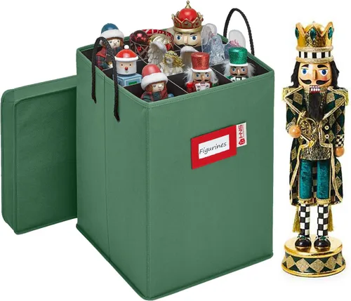 Miniatura 12 de Caja de almacenamiento coleccionable de cascanueces y figuras navideñas, almacena cascanueces de hasta 9 a 16 pulgadas de alto, adornos y más, Rojo