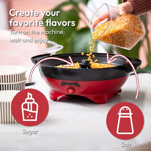 Miniatura 4 de Gadgy Máquina de palomitas de maíz – Máquina eléctrica de 800 W para hacer palomitas de maíz de aceite caliente con placa antiadherente, tapa y Rojo