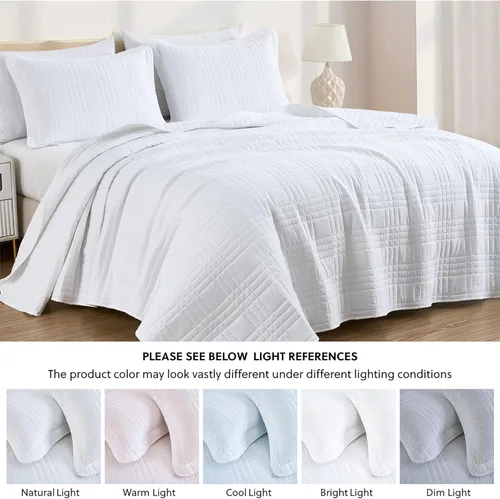 Miniatura 5 de Chezmoi Collection Kingston Juego de Colcha Tamaño Twin XL, 2 Piezas Colcha Acolchada de Microfibra Ligera de Gran Tamaño Blanca (80"x106")