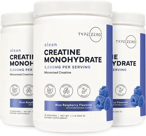 Miniatura 9 de Type Zero Monohidrato de creatina en polvo, 17.64 oz, sabor a frambuesa azul, sin gluten