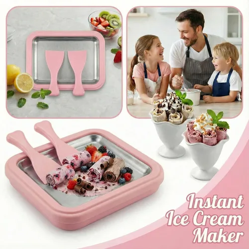 Miniatura 7 de Máquina de helados enrollados, bandeja de helado con rodillo de helado, máquina de helado casera manual para sorbete de yogur congelado, bandeja
